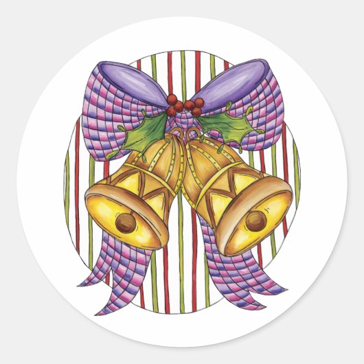 Cute Kerstmis Jingle Bells met lint en lint Ronde Sticker (Voorkant)