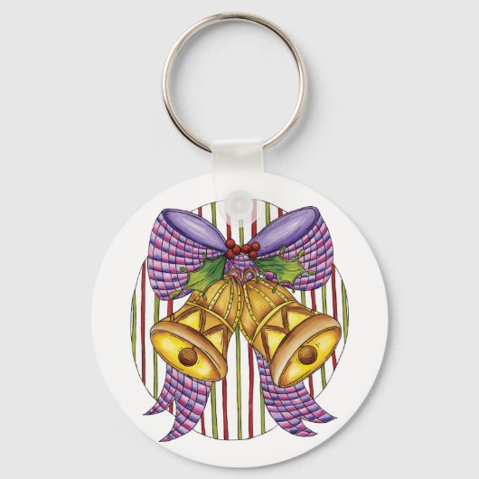 Cute Kerstmis Jingle Bells met lint en lint Sleutelhanger (Voorkant)