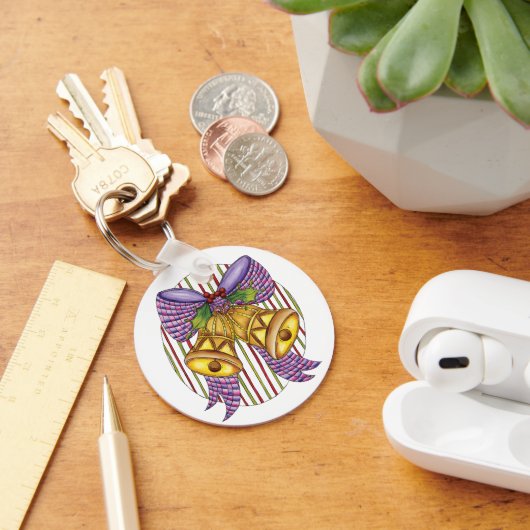 Cute Kerstmis Jingle Bells met lint en lint Sleutelhanger (Bureau)