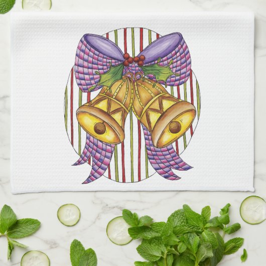 Cute Kerstmis Jingle Bells met lint en lint Theedoek (Gevouwen)