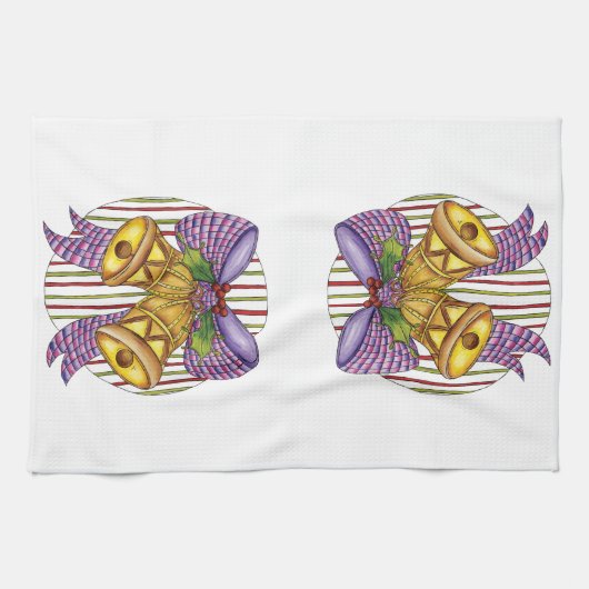 Cute Kerstmis Jingle Bells met lint en lint Theedoek (Horizontaal)