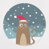 Cute kerstmis kat, grappige kat draagt santa hat labels (Design 1)