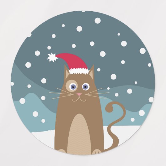 Cute kerstmis kat, grappige kat draagt santa hat labels (Design 1)