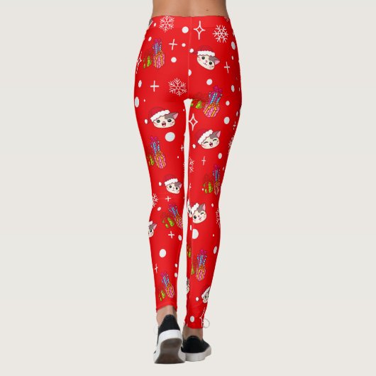 Cute Kerstmis Kat Red Leggings (Achterkant)