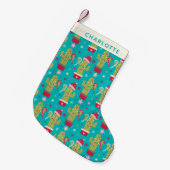 Cute Kerstmis Kawaii Cactus Blue Specialized Kleine Kerstsok (Voorkant (Hangend))