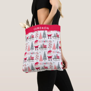 Cute Kerstmis Kawaii Santa Trees Red, gepersonalis Tote Bag