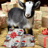 Cute Kerstmis Kind Goat Poinsettia Wreate Cadeaupapier