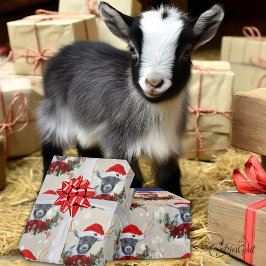 Cute Kerstmis Kind Goat Poinsettia Wreate Cadeaupapier