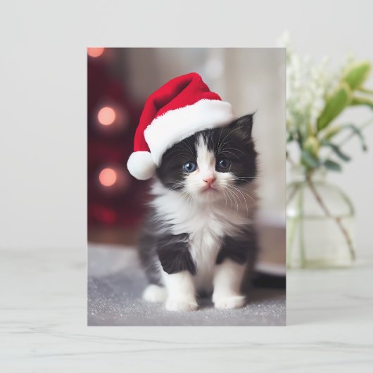 Cute Kerstmis Kitten Feestdagenkaart (Staand voorkant)