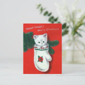 Cute Kerstmis Kitten Feestdagenkaart (Staand voorkant)