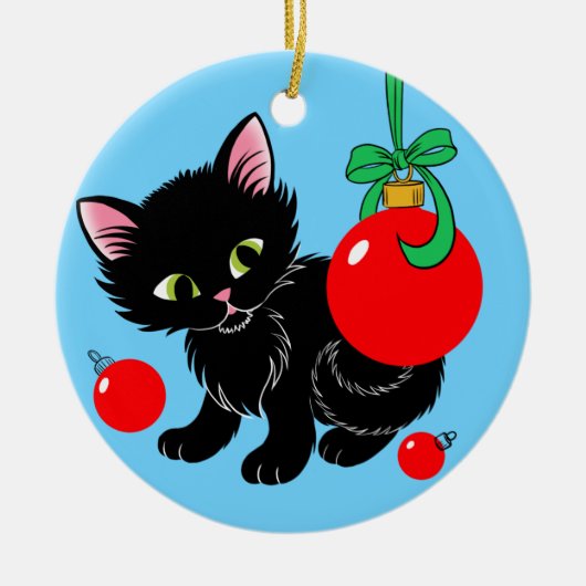 Cute Kerstmis Kitten Keramisch Ornament (Voorkant)