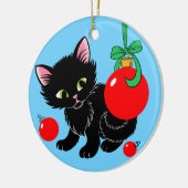 Cute Kerstmis Kitten Keramisch Ornament (Links)