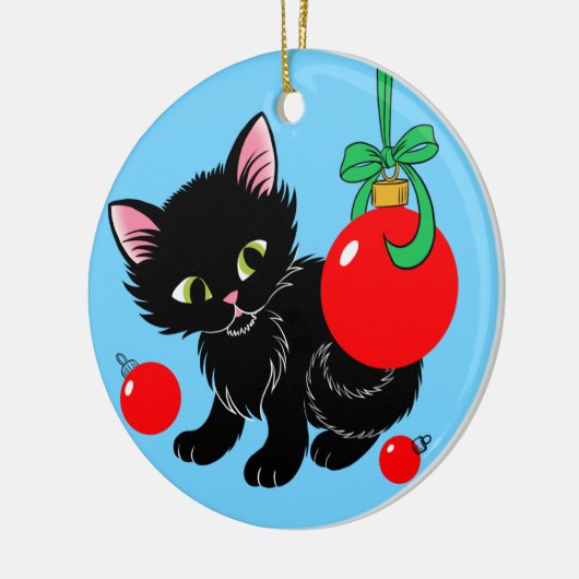 Cute Kerstmis Kitten Keramisch Ornament (Links)