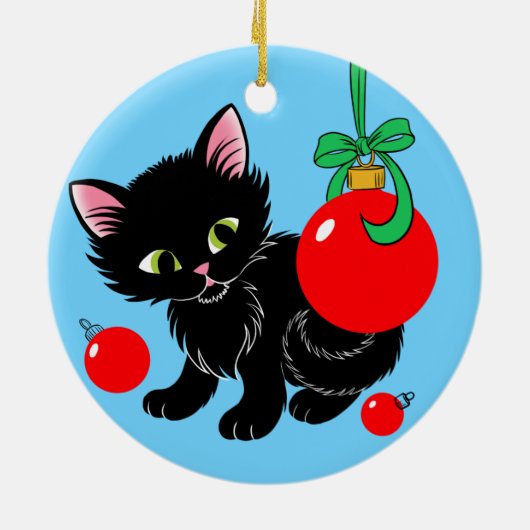 Cute Kerstmis Kitten Keramisch Ornament (Achterkant)