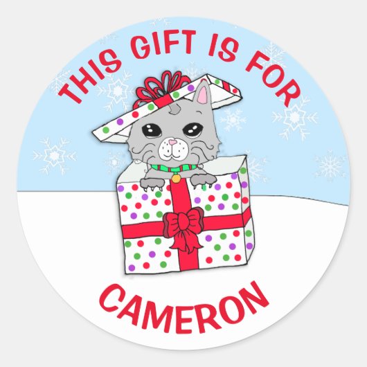 Cute Kerstmis Kitten Label met persoonlijke cadeau (Voorkant)