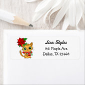 Cute Kerstmis Kitten met Poinsettia Etiket (Insitu)