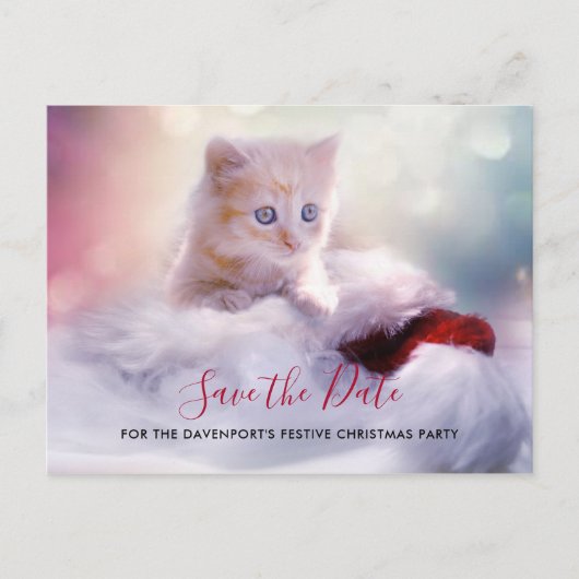 Cute Kerstmis Kitten Party Save the Date Briefkaart (Voorkant)