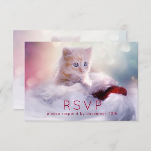 Cute Kerstmis Kitten RSVP (Voorkant / Achterkant)