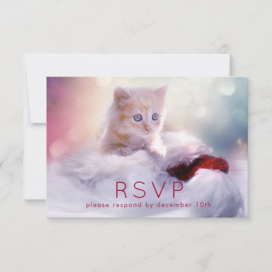 Cute Kerstmis Kitten RSVP Kaartje (Voorkant)