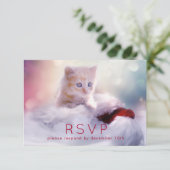 Cute Kerstmis Kitten RSVP Kaartje (Staand voorkant)