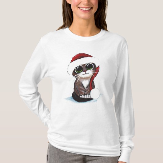 Cute Kerstmis Kitten T-Shirt (Voorkant)