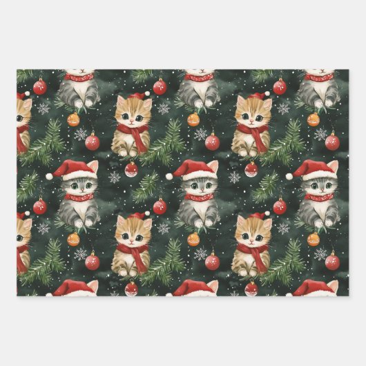 Cute Kerstmis Kittens Inpakpapier Vel (Voorkant 3)