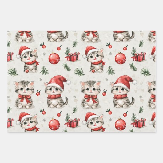 Cute Kerstmis Kittens Inpakpapier Vel (Voorkant)