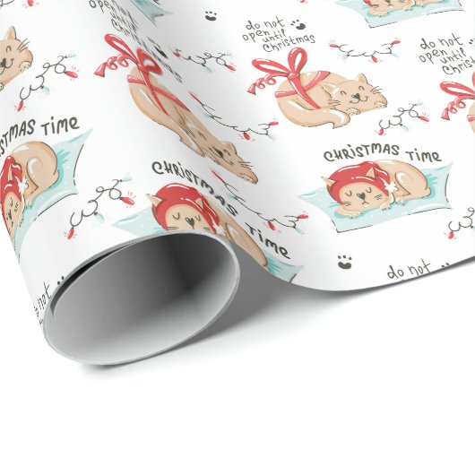 Cute Kerstmis Kitty Cat Pattern Cadeaupapier (Rol Hoek)