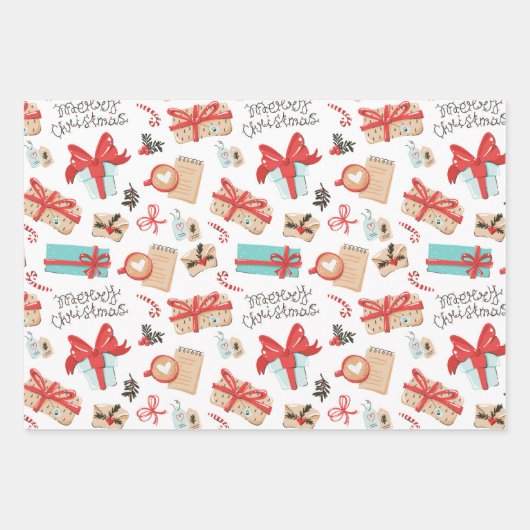 Cute Kerstmis Kitty Cat Pattern Inpakpapier Vel (Voorkant 3)