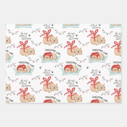 Cute Kerstmis Kitty Cat Pattern Inpakpapier Vel (Voorkant)