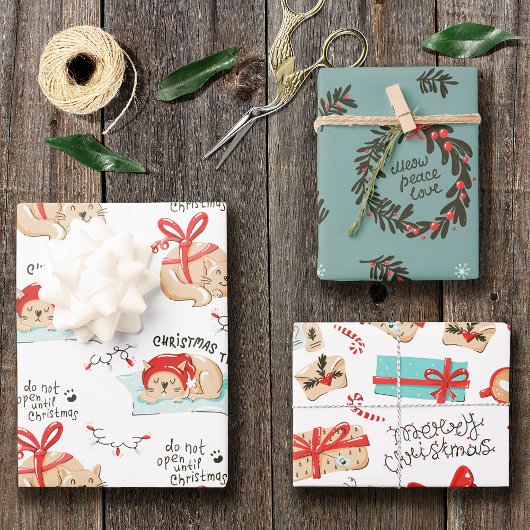 Cute Kerstmis Kitty Cat Pattern Inpakpapier Vel
