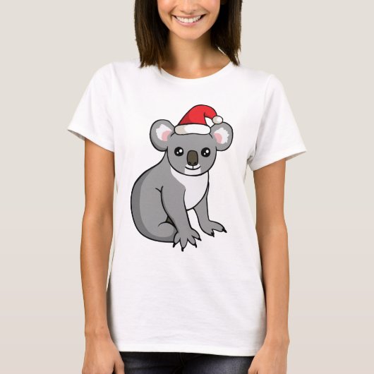 Cute Kerstmis Koala in Santa Hat Drawing Shirt (Voorkant)