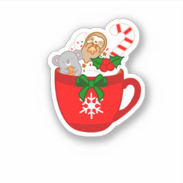 Cute Kerstmis Koala Sloth Hot Chocolate Sticker