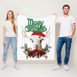 Cute Kerstmis LaMancha Goat Antlers en Wreater Fleece Deken