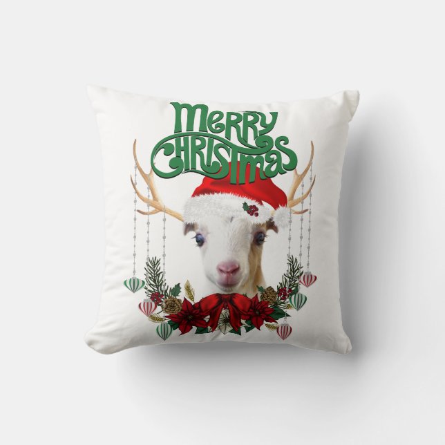 Cute Kerstmis LaMancha Goat Antlers en Wreater Kussen (Voorkant)