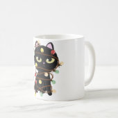 Cute Kerstmis Light Black Cat Koffiemok (Voorkant rechts)