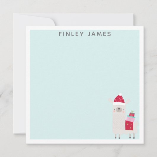 Cute Kerstmis Llama Blauwgroen Munt Gepersonalisee Notitiekaartje (Voorkant)