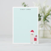 Cute Kerstmis Llama Pastel Blue Persoonlijke naam Bedankkaart (Staand voorkant)
