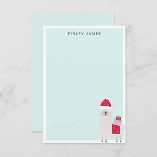 Cute Kerstmis Llama Pastel Blue Persoonlijke naam Bedankkaart (Voorkant / Achterkant)