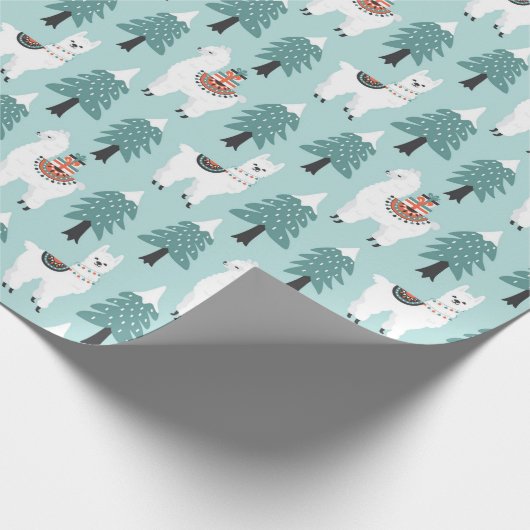 Cute Kerstmis Llama Pattern Cadeaupapier (Hoek)