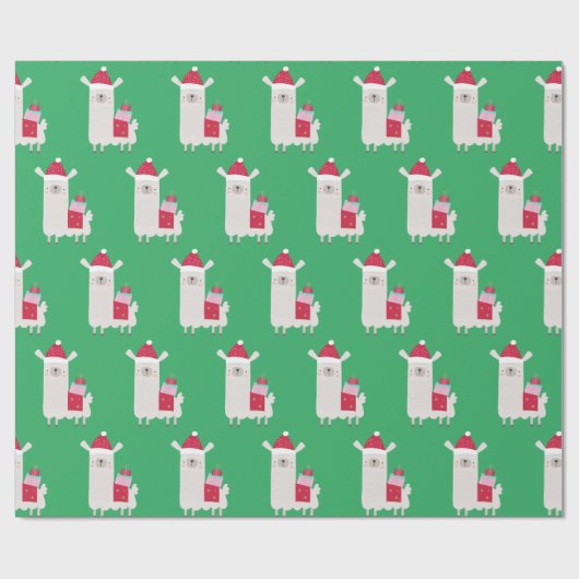 Cute Kerstmis Llama Pattern in Green Cadeaupapier (Vlak)