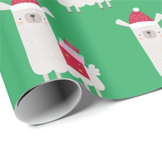 Cute Kerstmis Llama Pattern in Green Cadeaupapier (Rol Hoek)
