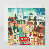 Cute Kerstmis Londense stad in de sneeuw Feestdagenkaart (Voorkant)