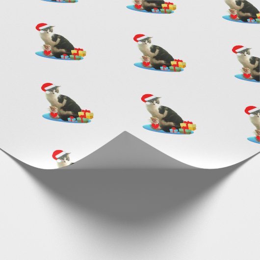 Cute Kerstmis Merlin Cat Cadeaupapier (Hoek)