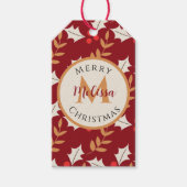 Cute Kerstmis Monogram Burgundy Holly Mistletoe Cadeaulabel (Voorkant)