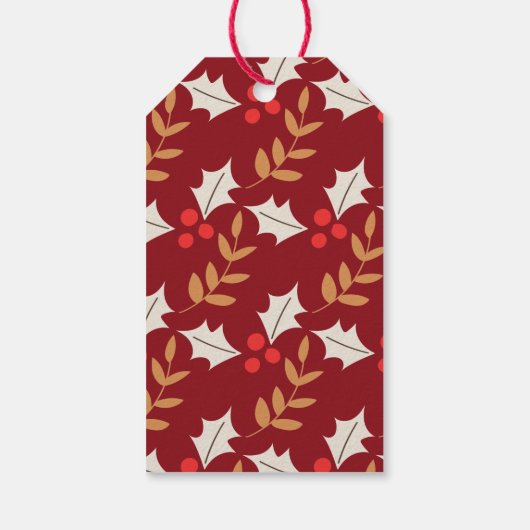 Cute Kerstmis Monogram Burgundy Holly Mistletoe Cadeaulabel (Achterkant)