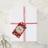 Cute Kerstmis Monogram Burgundy Holly Mistletoe Cadeaulabel (Met Touw)