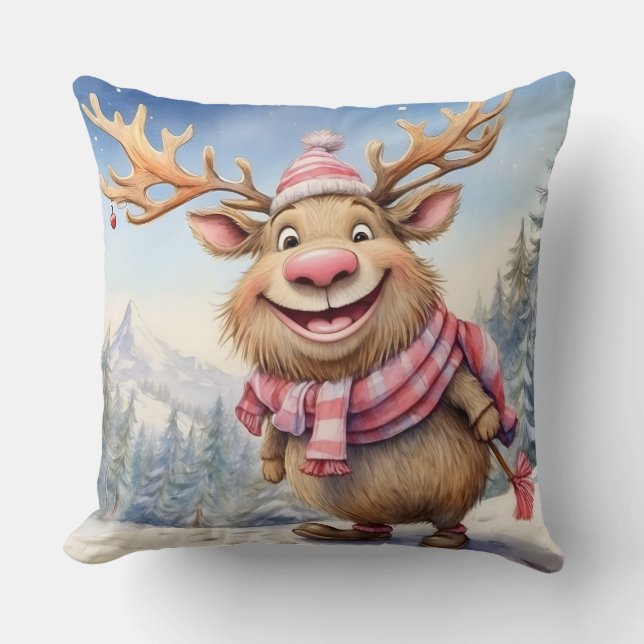 Cute Kerstmis Moose Kussen (Voorkant)
