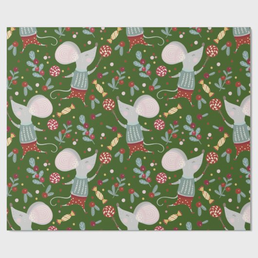 Cute Kerstmis Mouse Patroon Cadeaupapier (Vlak)