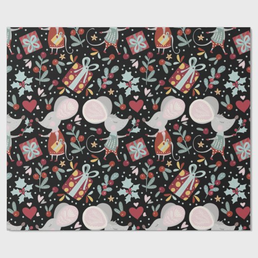 Cute Kerstmis Mouse Patroon Cadeaupapier (Vlak)